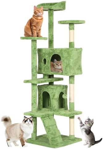 BestOffice 70 Inch Cat Tree, Multi-Level Cat Tower with Condo, Perches, Sisal Scratching Posts, Climbing Ladder,Indoor Activity Center Play House for Kittens & Adult Cats, Green