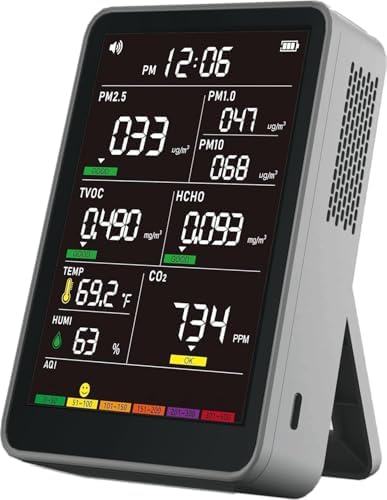 16-in-1 Indoor Air Quality Monitor, High-Precision Multi-Parameter Smart Air Quality Tester with HD Real-Time Color Screen, Portable Air Quality Monitor for Home, Office, Cars, School, Bedroom