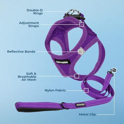 Best Pet Supplies Voyager Step-in Air All Weather Mesh Harness and Reflective Dog 5ft Leash Combo with Neoprene Handle, for Small, Medium and Large Breed Puppies - Purple, X-Small