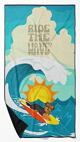 Caroline's Treasures MLM1290TWL3060 Surfer Dog Black Tan Yorkie Premium Beach Towel Oversized Towel Beach Blanket, Pool, Beach Essentials, Yoga, Premium Bath Towel, Quick Dry Plush