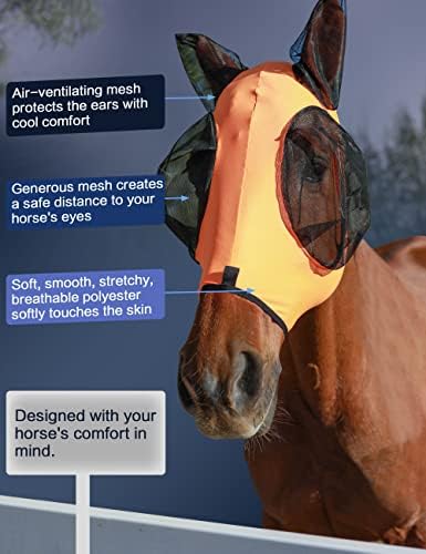 Horse Fly Mask with Ears, Fly Mask for Horses, Breathable Mesh