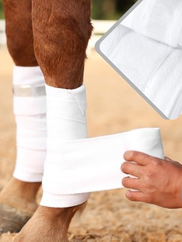 4/Pack Polo Wraps for Horses Soft Breathable Fleece Polo Bandages Horse Leg Wraps w/Bling for Stable Use, Training -White L