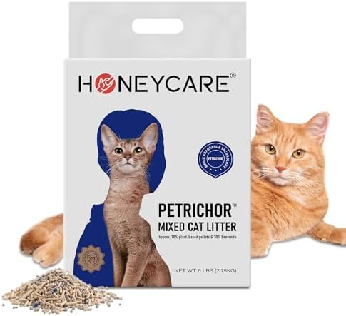 HONEY CARE Petrichor Mix Cat Litter I Tofu Cat Litter I Nature Plant-Based Pellets and Bentonite Sustainable I Low-Dust Qucik Clumping Superior Odor Control, 6 Lbs