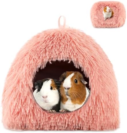YUEPET Guinea Pig Bed Cave,Warm Bunny Hideout,Pink