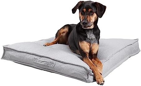 Happy Hounds Milo Square Tufted Pillow Dog Bed, Cement, Medium (32" x 32"), 32.0" L x 32.0" W x 5.0" Th