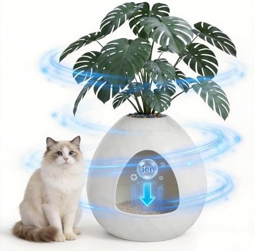Plant Litter Box Egg-Shaped, Small Hidden Cat Litter Box Enclosure with Two Interchangeable Top,for Living Room Corner-Easy Assembly