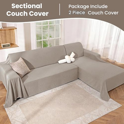 L Shaped Sectional Couch Cover 2 Piece, Large, Khaki