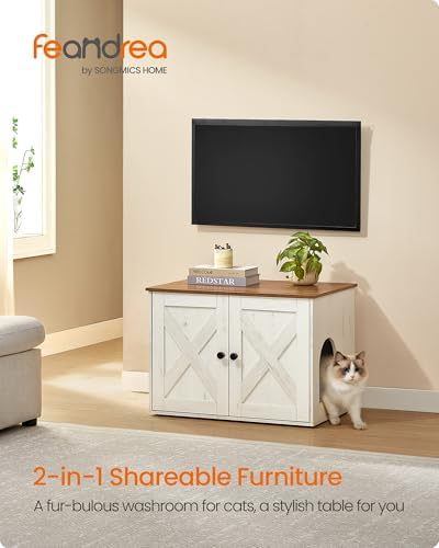 Feandrea Cat Litter Box Enclosure, End Table, 27.6 x 19.7 x 19.7 Inches