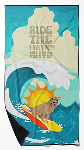 Caroline's Treasures MLM1183TWL3060 Surfer Dog Tan Pit Bull Terrier Premium Beach Towel Oversized Towel Beach Blanket, Pool, Beach Essentials, Yoga, Premium Bath Towel, Quick Dry Plush