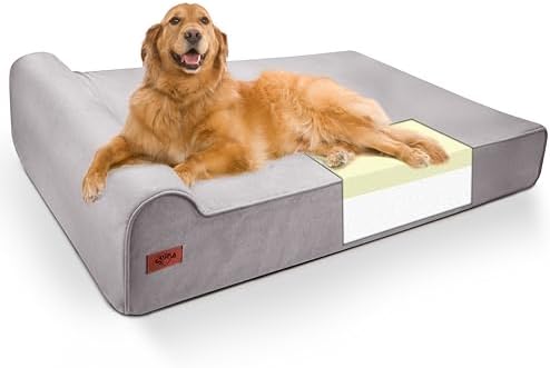 Sytopia XXL 35D Memory Foam Dog Bed for Extra Large Dogs – 7" Thick Orthopedic Pet Couch for Seniors and Big Breeds up to 150 Pounds, with Waterproof Liner & Washable Cover, Nonskid Bottom, Grey