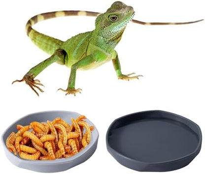 COMSUN 4 Pack Small Reptile Food Dish Bowl, Plastic Worm Water Dish Plate