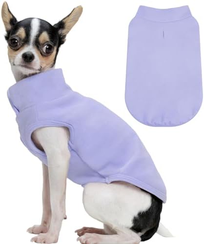 FUAMEY Dog Fleece Vest for Small Dogs,Warm Stretchy Dog Sweatshirts Pullover with Leash Hole Dogs Sweater Soft Pet Turtleneck Cozy Pet Vest Lightweight Sleeveless Purple XXS