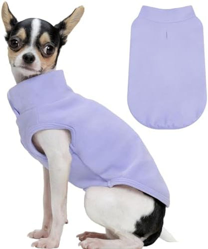FUAMEY Dog Fleece Vest for Small Dogs,Warm Stretchy Dog Sweatshirts Pullover with Leash Hole Dogs Sweater Soft Pet Turtleneck Cozy Pet Vest Lightweight Sleeveless Purple XXS