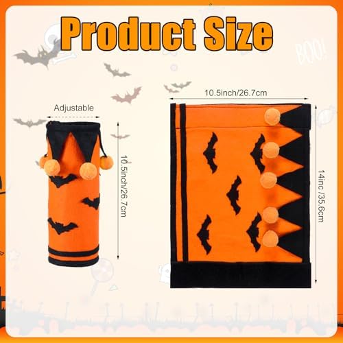 Abbylike 4 Pack Halloween Horse Leg Wraps, Felt Orange and Black Horse Leg Covers with Bat Pattern and Pom Poms, Adjustable Fastener, Comfortable Protection for Parade and Parties
