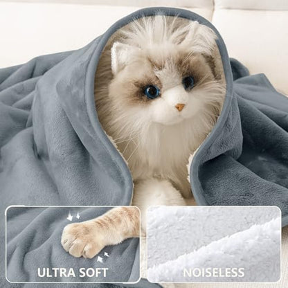Smiry Waterproof Dog Bed Blanket, Leakproof Pet Throw Blanket for Bed Couch Sofa, Reversible Sherpa Fleece Furniture Protector Cover for Small Medium Large Dogs Cats (Grey, 50x60 inches)