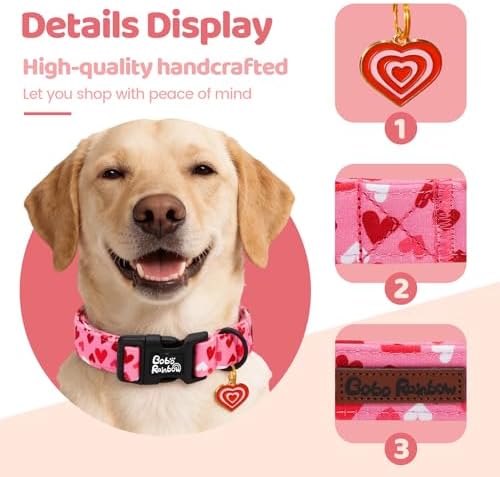 Dog Collars, Valentine's Pink Cute Love Heart Print Pet Collar Durable Adjustable Plastic Pendant Dog Collar for Small Dogs