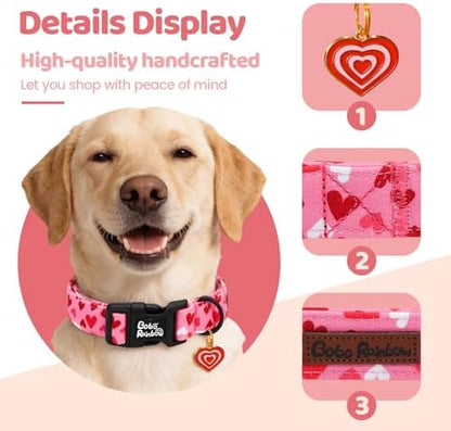 Dog Collars, Valentine's Pink Cute Love Heart Print Pet Collar Durable Adjustable Plastic Pendant Dog Collar for Small Dogs