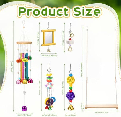 Soulchen 6 Pieces Chicken Toys for Coop Chicken Wind Chime Enrichment Toys Kits Chick Mirror with Bells Swing Hanging Chick Rattan Ball Loofah Bell for Coop Hens Chicks Poultry Birds Parrots
