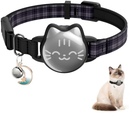 AirTag Cat Collar, Reflective Breakaway Cat Collar, Hidden Holder with Bell
