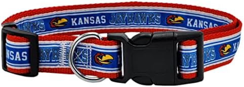 Pets First Collegiate PET Collar New Version Kansas Jayhawks Dog Collar, Size Large. Best Sports Team Color for Dogs & Cats. A Shiny & Colorful Dog & Cat Collar Licensed by The NCAA