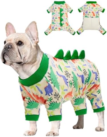 CuteBone Dinosaur Costume Dog Pajamas, Stretchy Spandex Crystal Velvet Sleepwear Coat for Small Dogs, Soft & Warm Pet Outfit Clothes for Cold Weather, Cozy Pullover Design COSP15L