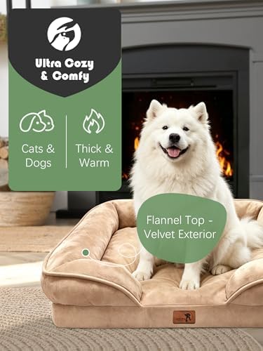 Spotted Play Orthopedic Dog Bed with Sides - Sofa Beds for Large Dogs, Supportive Foam Pet Couch Bed with Washable Removable Cover, Waterproof Lining and Non-Slip Bottom, Brown - L-Plus