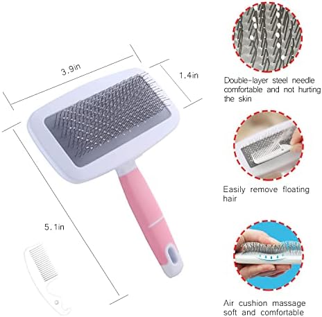 Small Animal Pet Grooming Kit with Pet Shedding Slicker Brush, Bath Massage Glove, Pet Grooming Comb, Nail Clipper Trimmer for Rabbit, Puppy, Kitten, Guinea Pig, Hamster, Ferret (Pink)