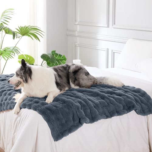 Modern Threads Water-Resistant Faux Rabbit Fur Pet Blanket for Dogs & Cats – Ultra-Soft Couch, Bed & Crate Protector, 30x40 Navy Blue