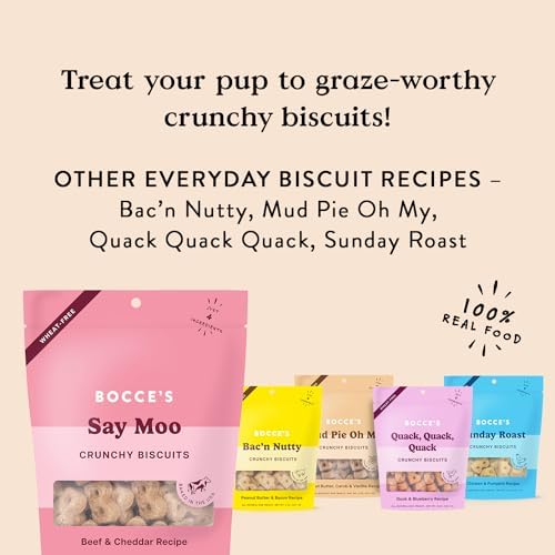 Bocce's Bakery Say Moo Flavor Crunchy Biscuits Dog Treats, 5 oz