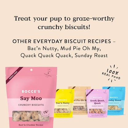 Bocce's Bakery Say Moo Flavor Crunchy Biscuits Dog Treats, 5 oz