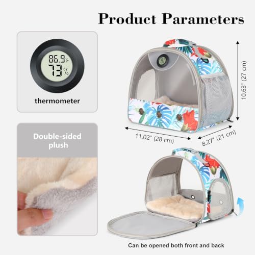 Bearded Dragon Carrier, Reptile Travel Bag with Built-in Thermometer Hygrometer, Breathable Small Animal Carrier with Clear View Window, Portable Guinea Pig Carrier for Gecko, Snake, Hamster