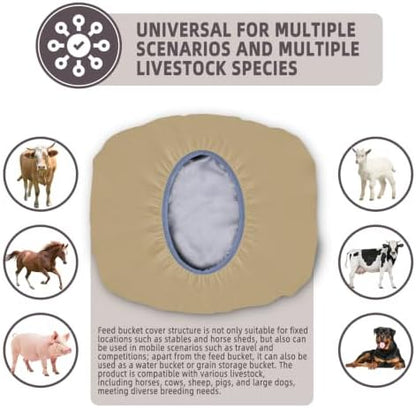 2-5 Gallon Horse Bucket Cover, Waterproof Horse Feed Bucket Cover, Lightweight and Easy to Use (Excluding Bucket, Khaki)