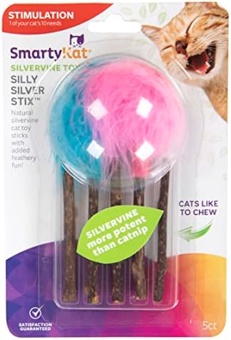 SmartyKat (5 Count) Silly Silver Stix Natural Silvervine Cat Toys - Blue/Pink, One Size