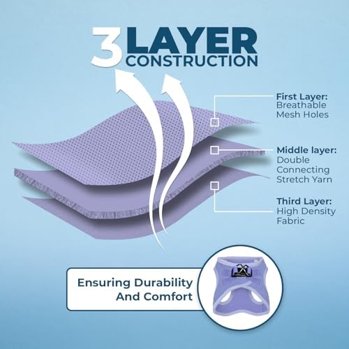 Best Pet Supplies - All Weather Mesh/Plush, Reflective, No Pull Harness for Small, Medium Dogs, Cats - Secure with Hook & Loop Fastener, Buckle, Double D-Rings - Lavender, L