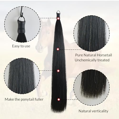 33.5 IN Long 1 LB Horse Tail Extension with Braided Horsehair Loop & Blunt Cut Bottom (Natural Black)