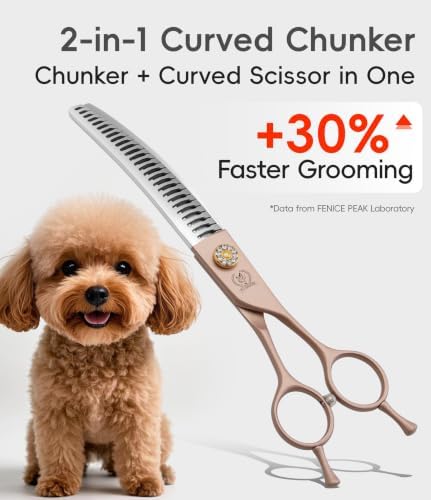 Professional Curved Chunker Dog Grooming Scissors 8.0'' Rose Gold Thinning Shears Extremely Sharp Blades 440C Stainless Steel Thinning Shears Durable Smooth Fine Cut for Dogs and Cats.