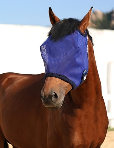 Harrison Howard All Round Mesh Horse Fly Mask UV Protective with Fleece Padded Edging Deep Navy M