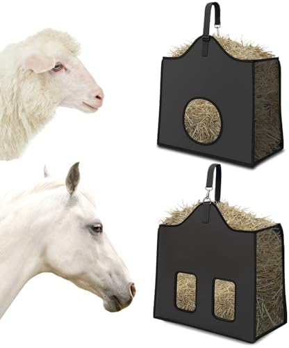 Hay Feeder for Goats and Horses - Slow Feed Design, Heavy Duty Hanging Hay Bag for Barn, Trailer & Paddock, Easy to Hang & Clean(1pcs, Black)