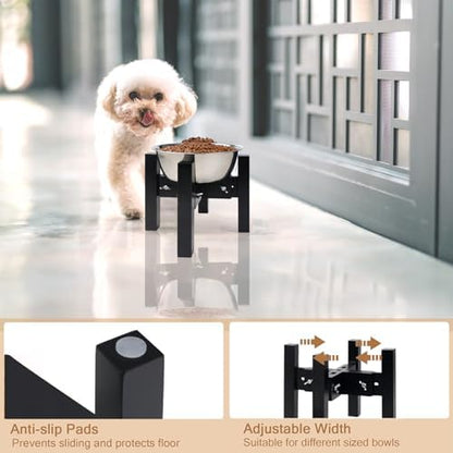 Elevated Dog Bowl Stand Adjustable Dog Food Holder 7”H Small Black