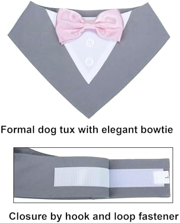 ADOGGYGO Dog Tuxedo Bandana, Wedding Birthday Dog Bow Tie, Grey, Small