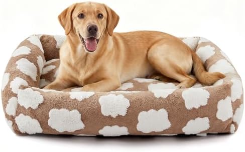 JOEJOY XL Dog Beds Large Sized Dog, Rectangle Washable Orthopedic Pet Bed with Removable Zipper Cover, Cute Soft Calming Puppy Pet Bed with Jacquard Shaggy Plush & Non Skid Bottom