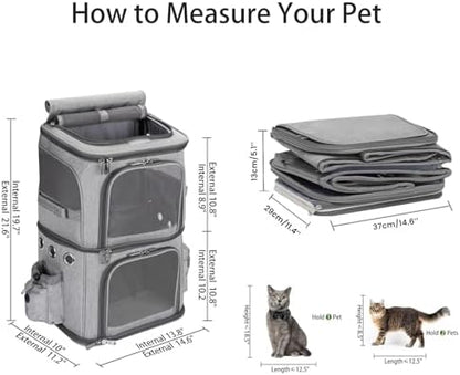 HOVONO Double-Compartment Cat Backpack Carrier for 2 Pets up to 18 lbs