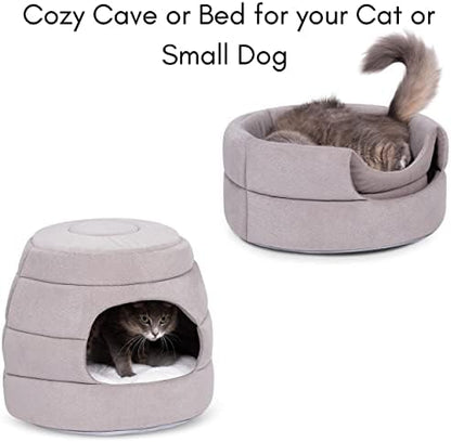 BIRDROCK HOME 2 in 1 Pet Bed for Cats or Small Dogs - Cozy Cat Cave or Plush Dog Bed - Indoor Teepee House for Pets (16 Inch Wide, Grey)