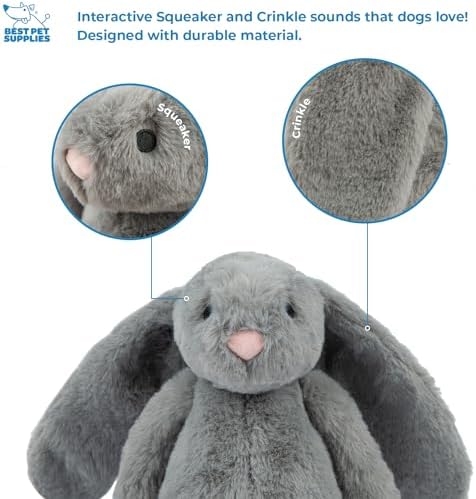 Best Pet Supplies Bunny Buddy Squeaky Plush Dog Toy - Gray