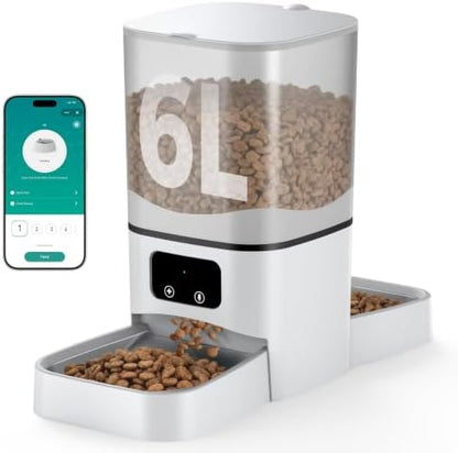 Automatic Cat Feeder for 2 Cats, Smart APP Control, 6L/25Cup Large Capacity