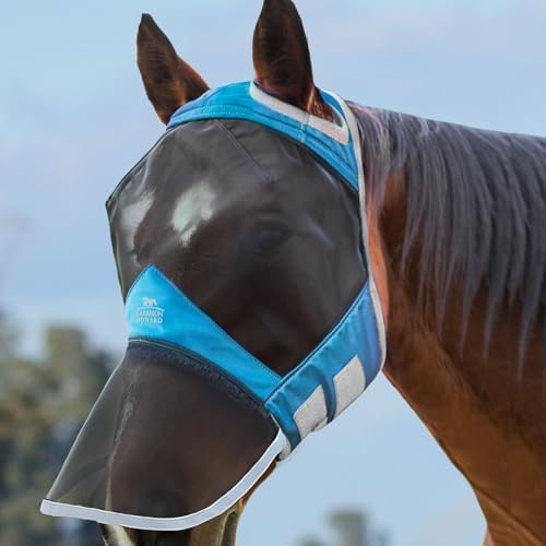 Harrison Howard CareMaster Pro Luminous Horse Fly Mask Large Eye Space Full Face Standard with Nose No Ears Voodoo Blue Full Size