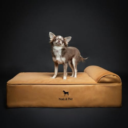 NOAH & PAW Dog Bed, 28x23x7.5 Inch, Orthopedic Dog Beds for Medium Size Pets, Eggshell Memory Foam Infused with Cooling Gel, Water Resistant, Machine Washable, Includes Inner Cover (Faux Leather)
