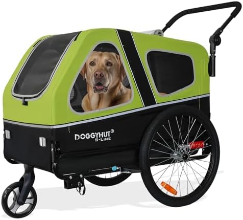 DOGGYHUT® S-Line XL Pet Bike Trailer & Stroller for Large Dogs Up to 100 lbs, Folding Dog Cart with Shock-Absorbing Suspension Wheels, Low Center of Gravity, Parking Brakes