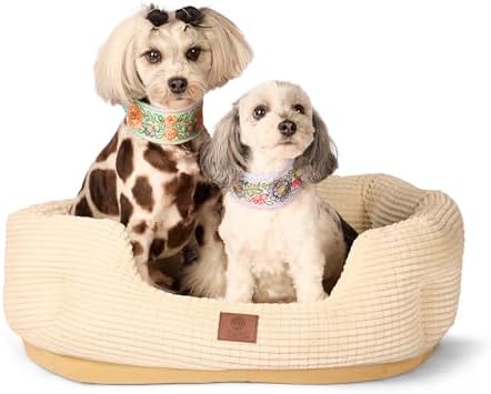 AKC 26" Round Cuddler Dog Bed, Plush Popcorn Texture, Tan
