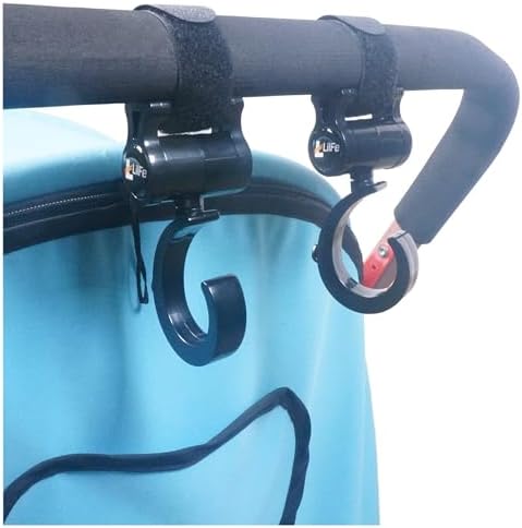 Baby Stroller Hooks for Hanging, Multipurpose Stroller Straps with Durable Stylish Stroller Clips for Diaper Bags, Perfect Mummy Hook for Stroller, Walker and Shopping (Black 2 pcs)